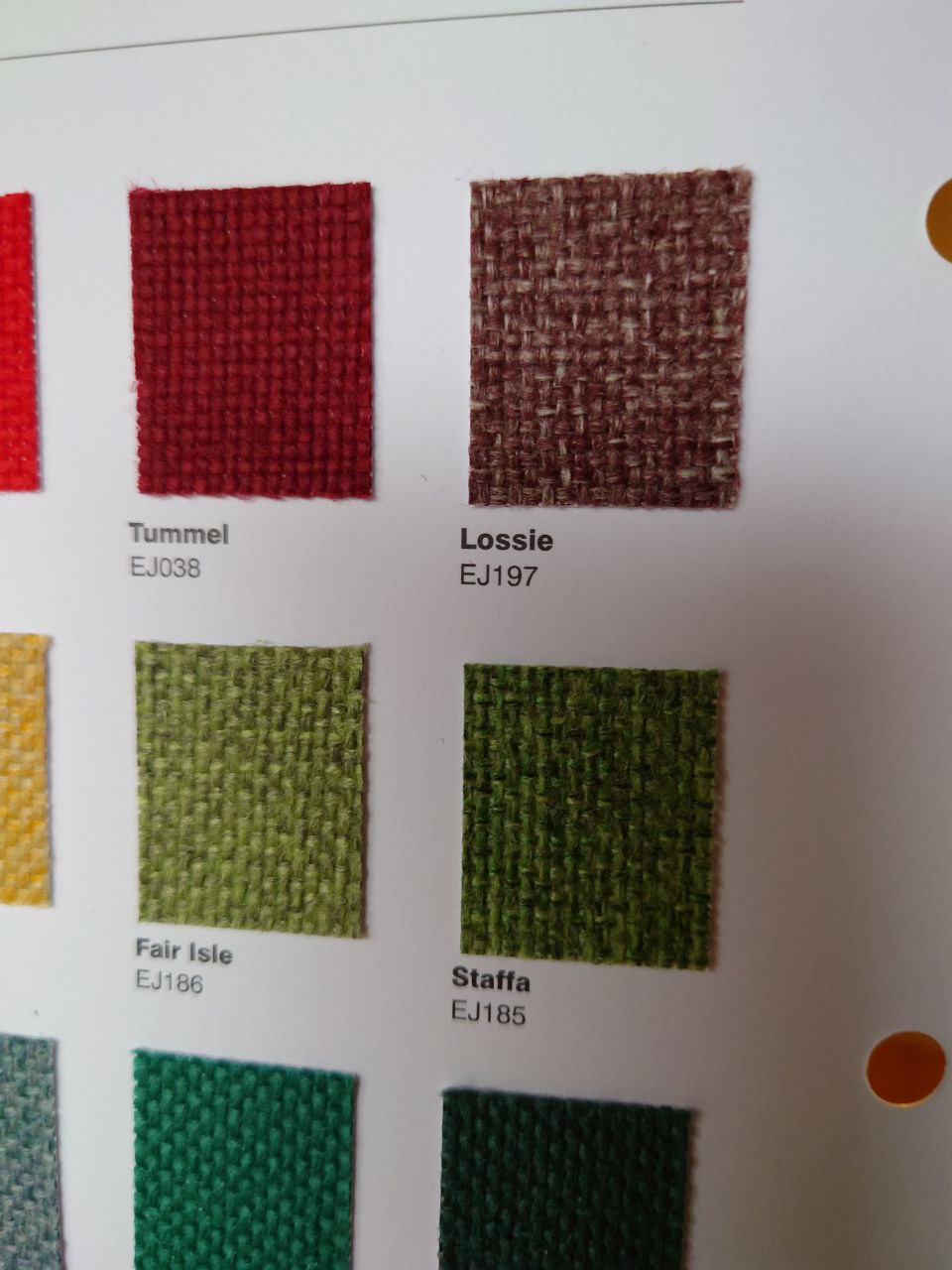 Camira CARA fabric sample card with multiple colour options