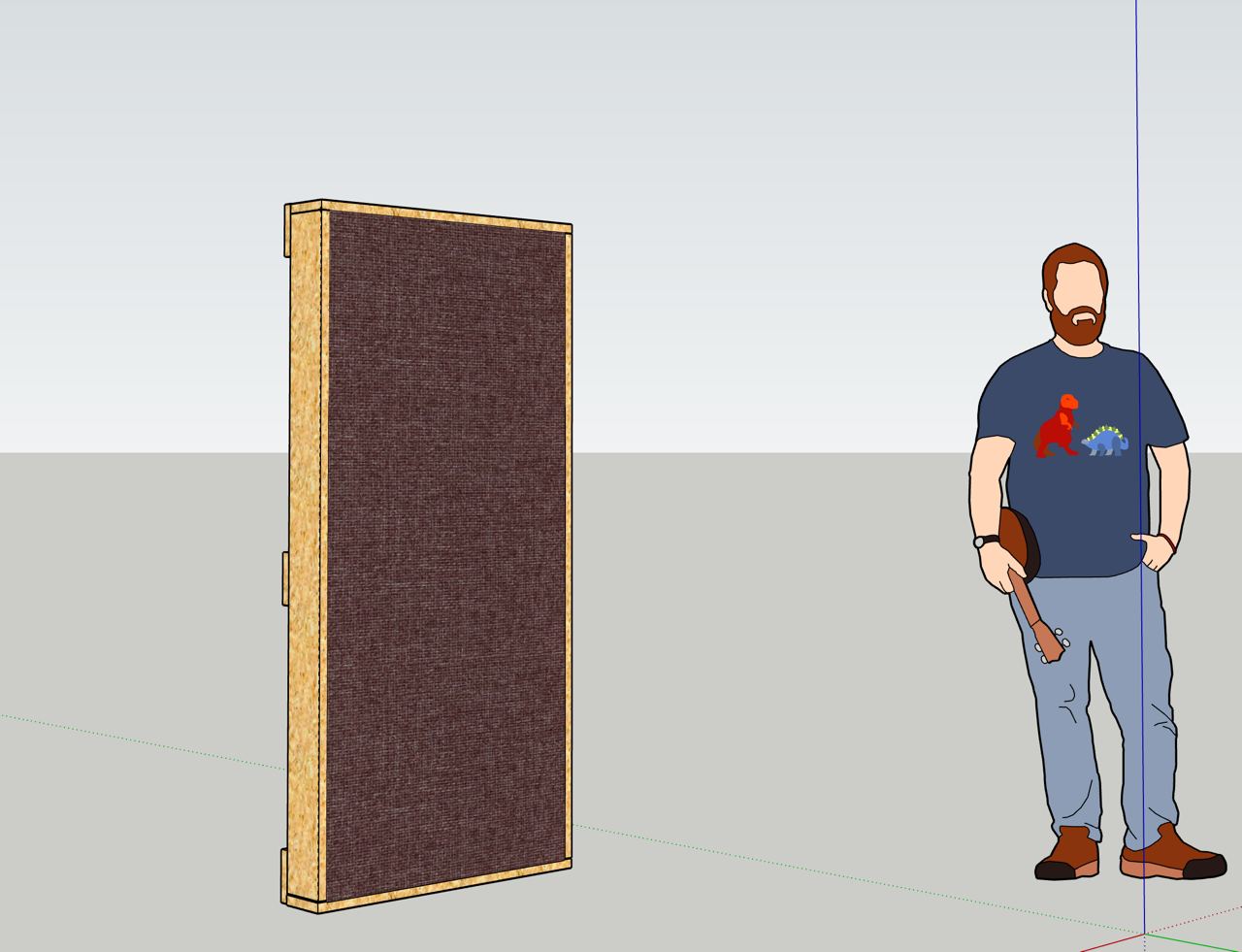 SketchUp render of the wall absorber panel with a person for scale